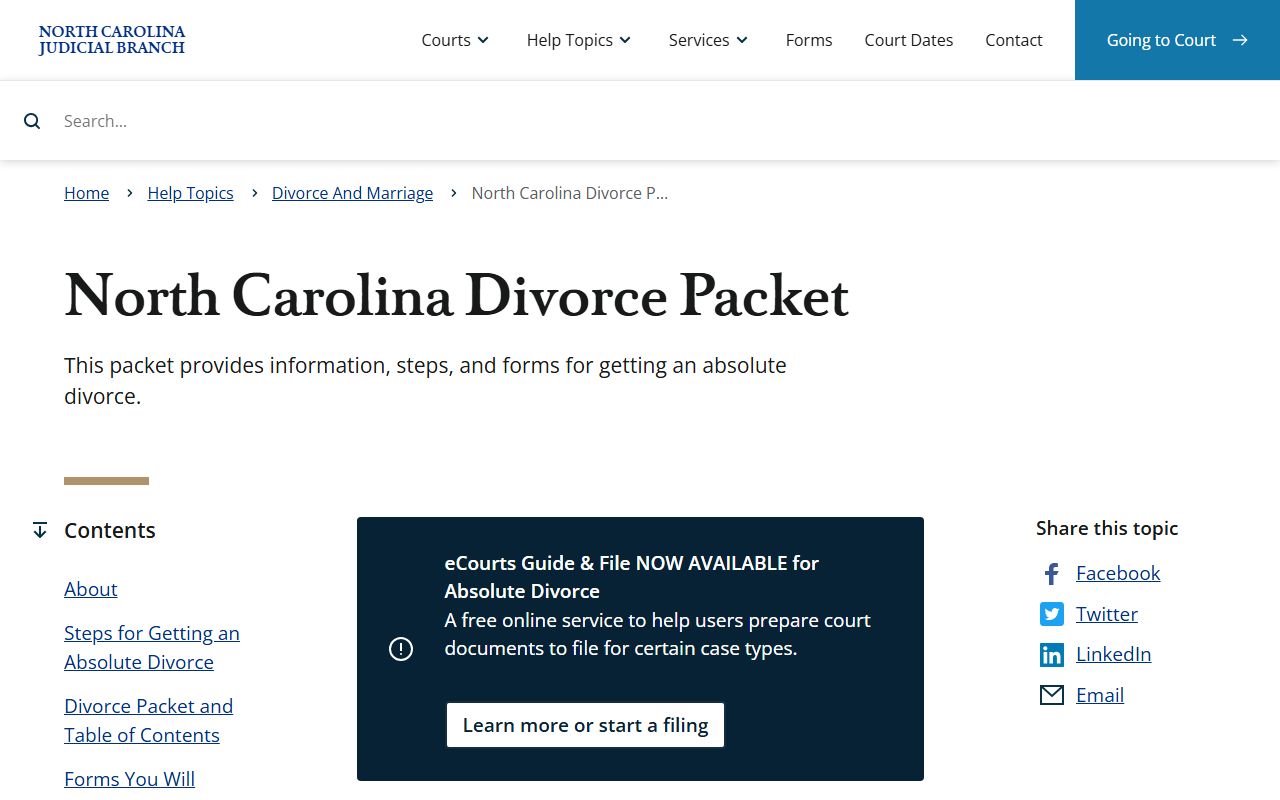 Yancey County Clerk of Superior Court absolute divorce packet records
