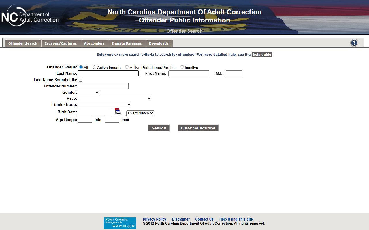 Yancey County arrest records and court charges NCDAC offender search form