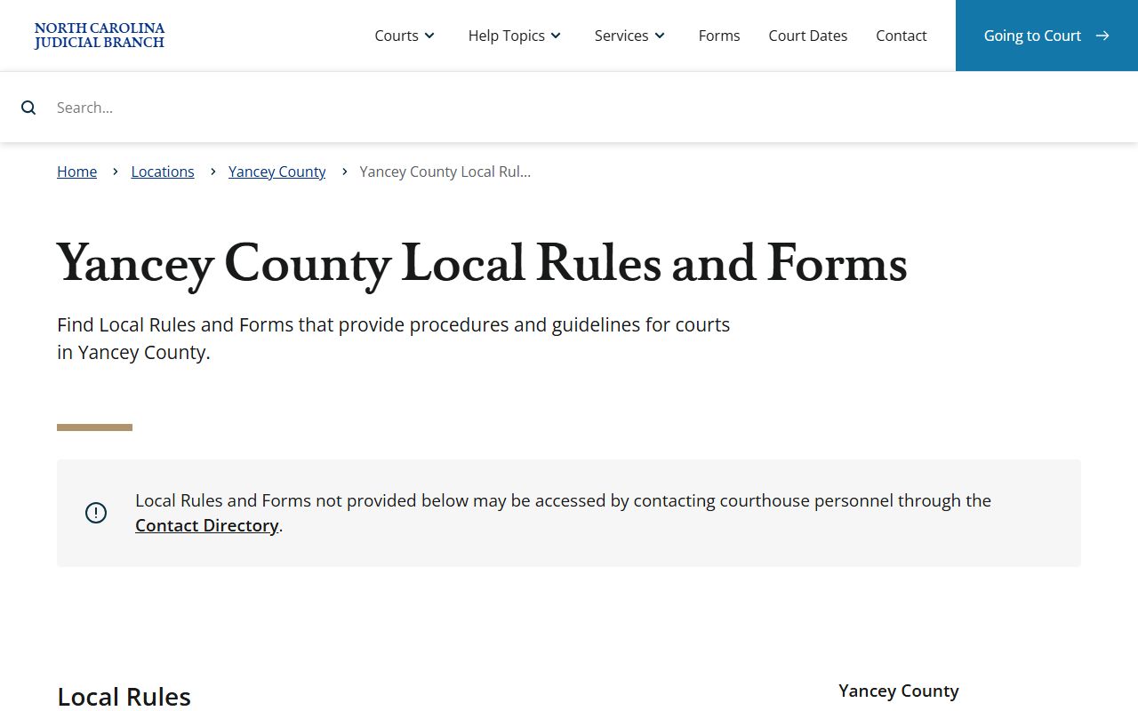 Yancey County court dockets local rules and forms source