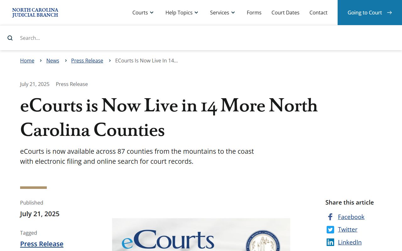 Yancey County court dockets eCourts go-live announcement