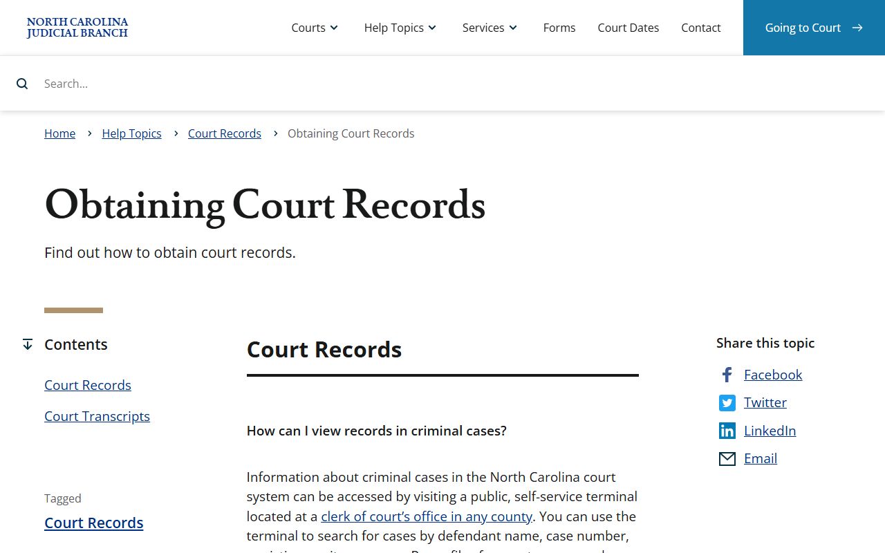 Yancey County court records access instructions from NC Courts