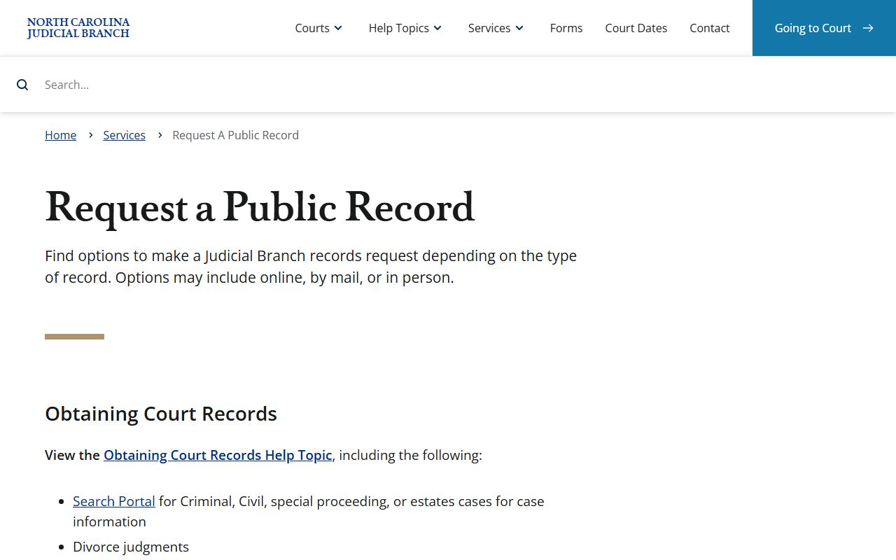 Yancey County court records Judicial Branch public record request service
