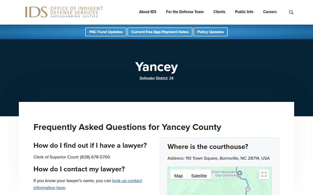 Yancey County criminal court records Indigent Defense Services information