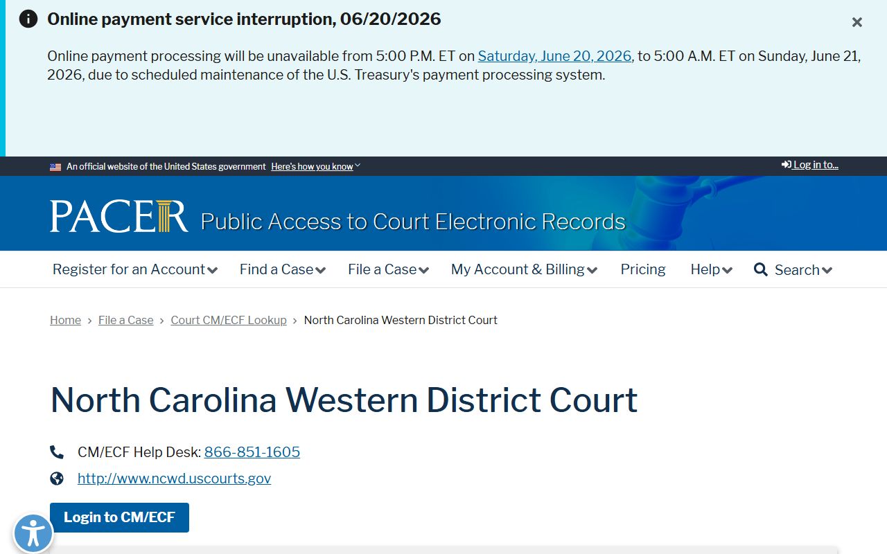Yancey County federal court PACER lookup for court records