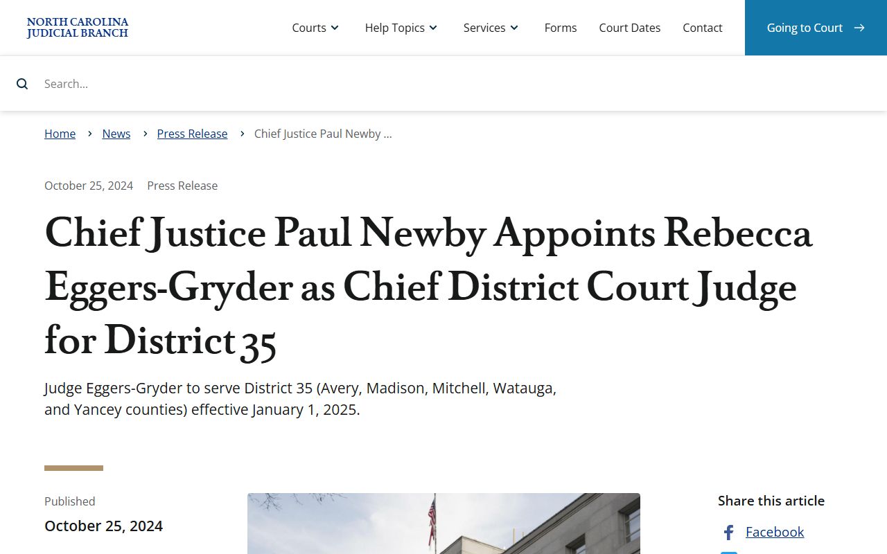 Yancey County Superior Court District 35 chief district court judge appointment