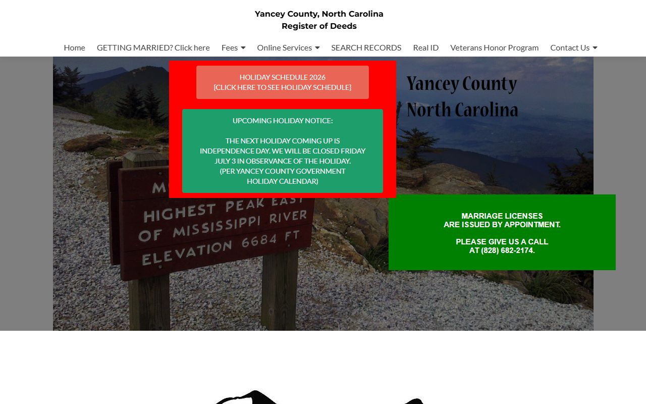 Yancey County marriage and divorce records Register of Deeds