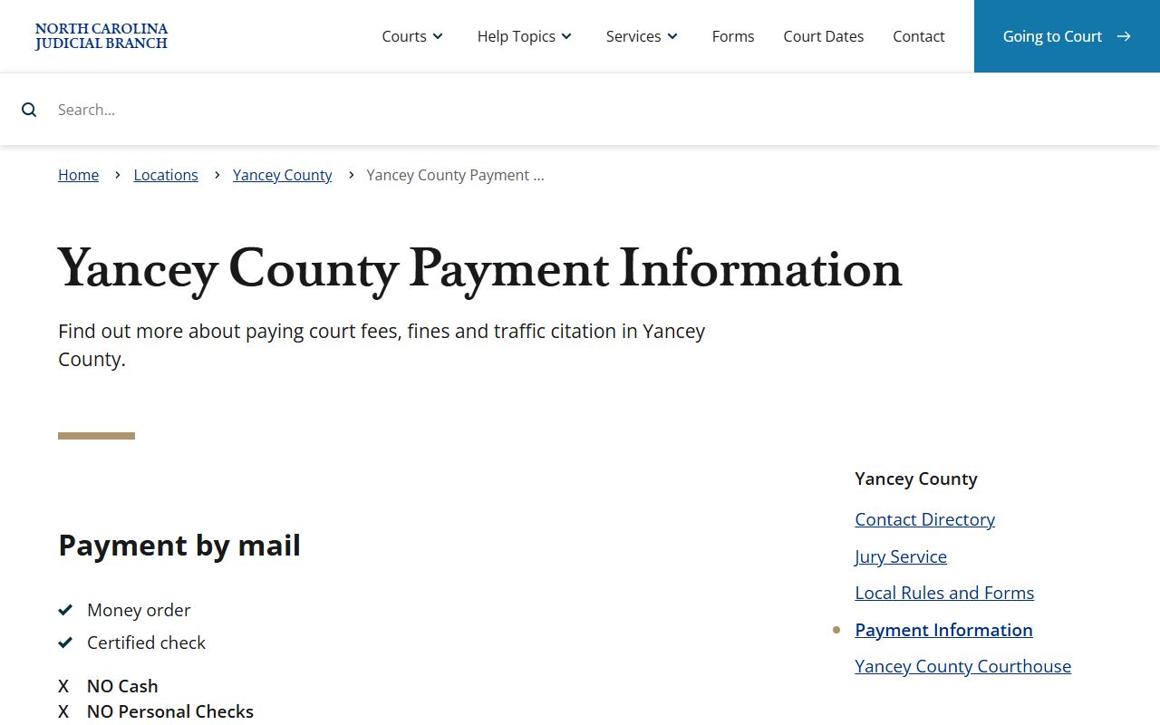 Yancey County traffic court records payment information